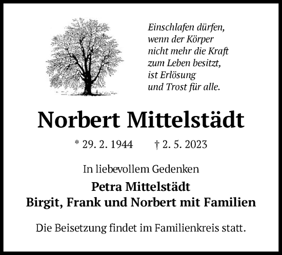 Todesanzeige von Norbert Mittelstädt von OF