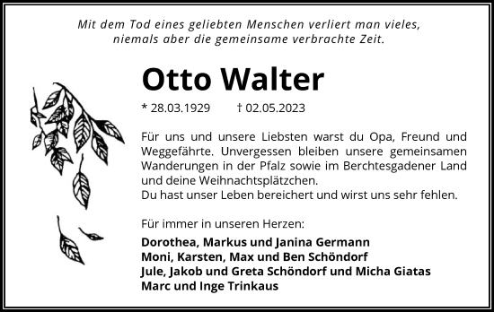 Todesanzeige von Otto Walter von OF