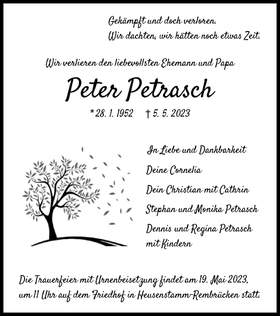 Todesanzeige von Peter Petrasch von OF