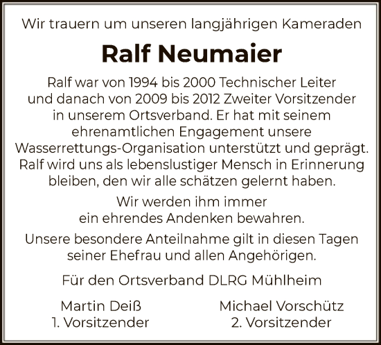 Todesanzeige von Ralf Neumaier von OF