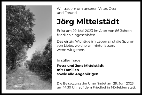 Todesanzeige von Jörg Mittelstädt von OF
