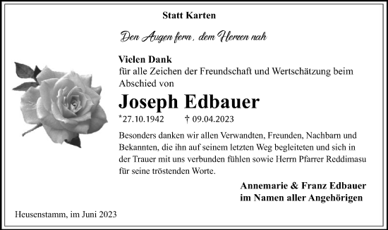 Todesanzeige von Joseph Edbauer von OF