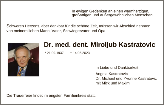 Todesanzeige von Miroljub Kastratovic von OF