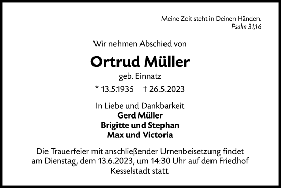 Todesanzeige von Ortrud Müller von OF