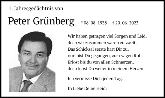 Todesanzeige von Peter Grünberg von OF