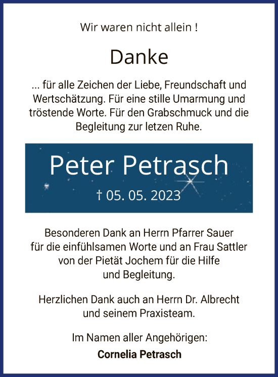 Todesanzeige von Peter Petrasch von OF