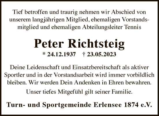 Todesanzeige von Peter Richtsteig von OF