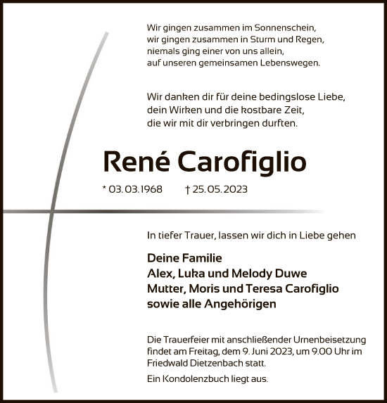 Todesanzeige von René Carofiglio von OF