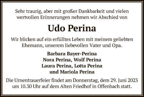 Todesanzeige von Udo Perina von OF