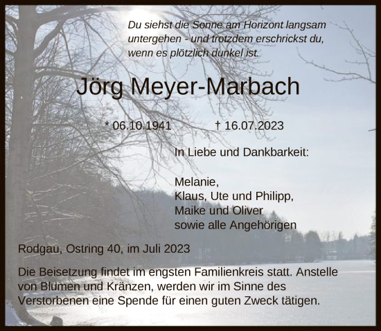 Todesanzeige von Jörg Meyer-Marbach von OF