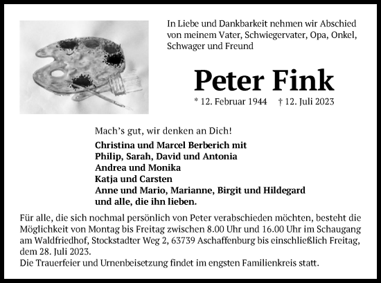 Todesanzeige von Peter Fink von OF