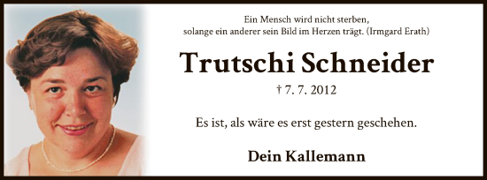 Todesanzeige von Trutschi Schneider von OF