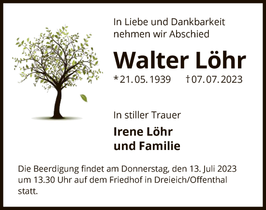 Todesanzeige von Walter Löhr von OF