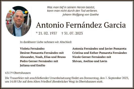 Todesanzeige von Antonio Fernandez Garcia von OF