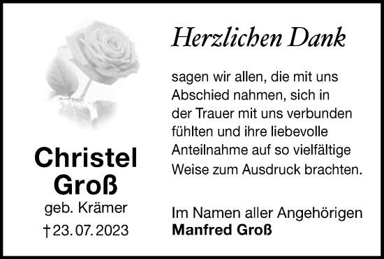 Todesanzeige von Christel Groß von OF