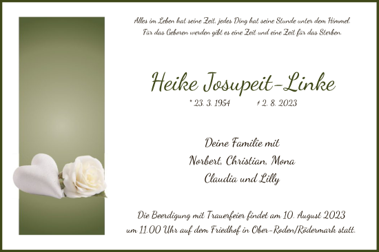 Todesanzeige von Heike Josupeit-Linke von OF