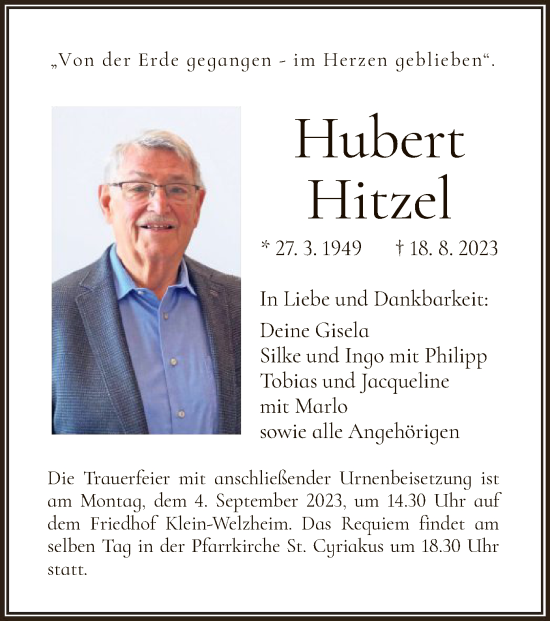 Todesanzeige von Hubert Hitzel von OF