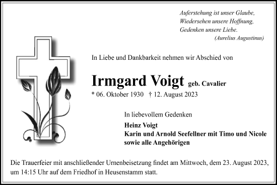 Todesanzeige von Irmgard Voigt von OF