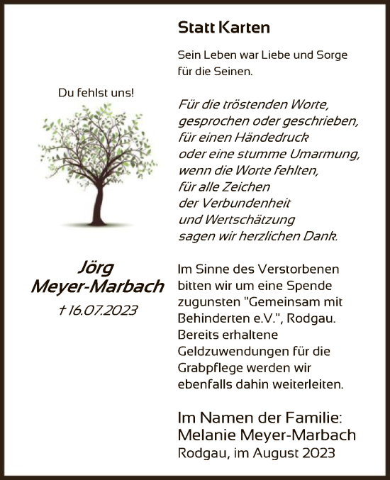 Todesanzeige von Jörg Meyer-Marbach von OF