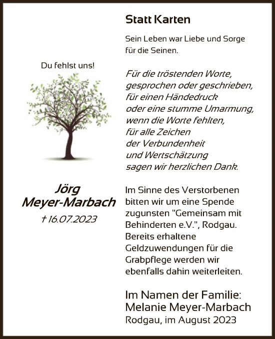 Todesanzeige von Jörg Meyer-Marbach von OF