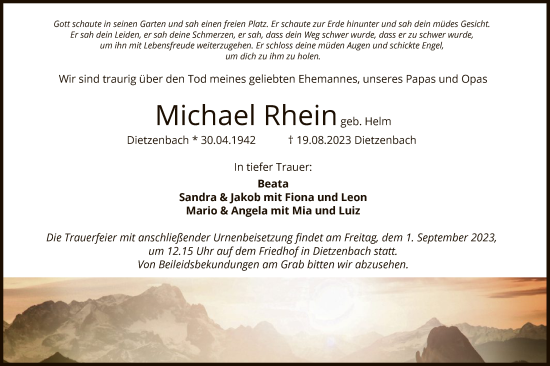 Todesanzeige von Michael Rhein von OF