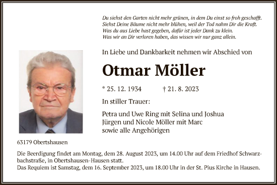 Todesanzeige von Otmar Möller von OF