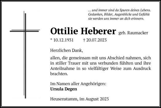 Todesanzeige von Ottilie Heberer von OF