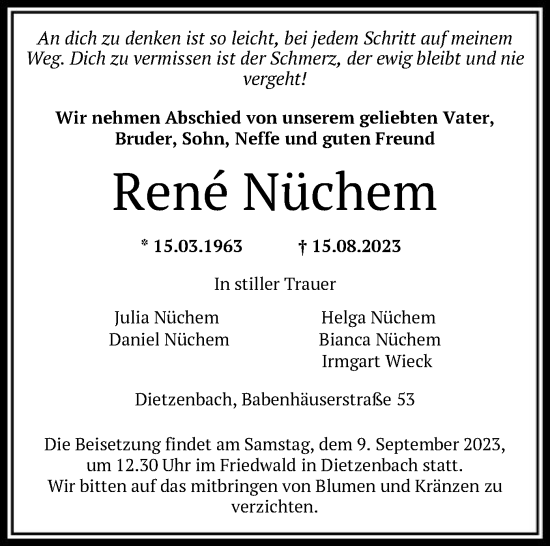 Todesanzeige von Rene Nüchem von OFOF