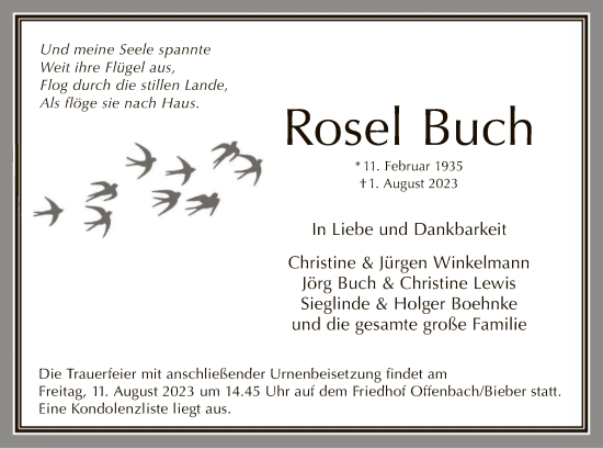 Todesanzeige von Rosel Buch von OF