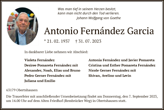 Todesanzeige von Antonio Fernandez Garcia von OF