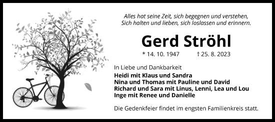 Todesanzeige von Gerd Ströhl von OF