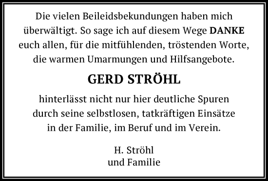 Todesanzeige von Gerd Ströhl von OF