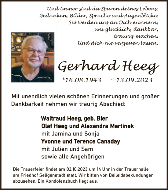 Todesanzeige von Gerhard Heeg von OF