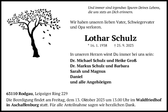 Todesanzeige von Lothar Schulz von OF
