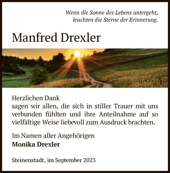Todesanzeige von Manfred Drexler von OF