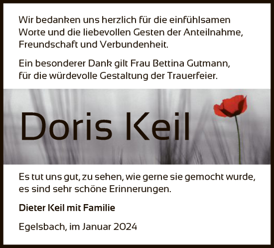 Todesanzeige von Doris Keil von OF