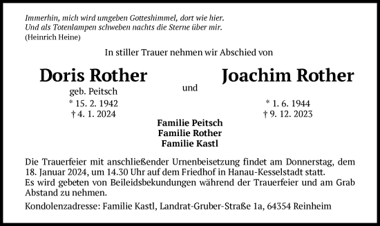 Todesanzeige von Doris und Joachim Rother von OF