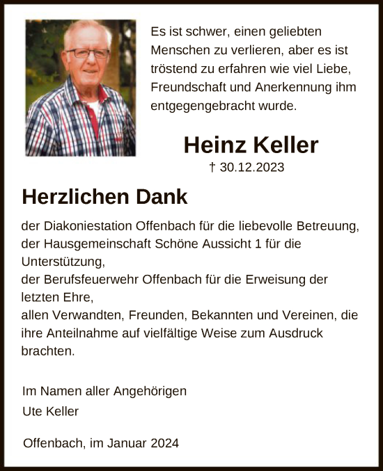 Todesanzeige von Heinz Keller von OF