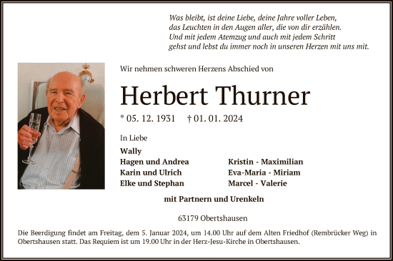 Todesanzeige von Herbert Thurner von OF