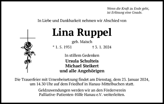 Todesanzeige von Lina Ruppel von OF