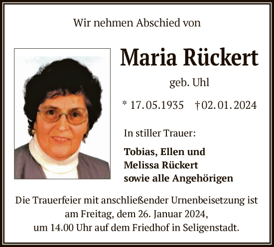Todesanzeige von Maria Rückert von OF