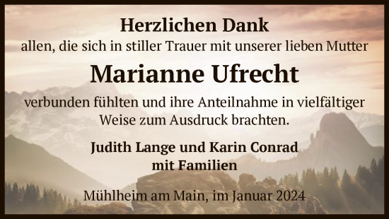 Todesanzeige von Marianne Ufrecht von OF