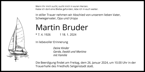 Todesanzeige von Martin Bruder von OF