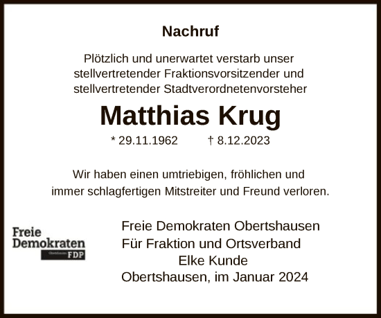 Todesanzeige von Matthias Krug von OF