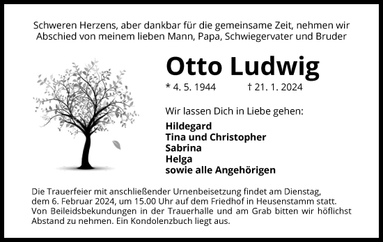 Todesanzeige von Otto Ludwig von OF