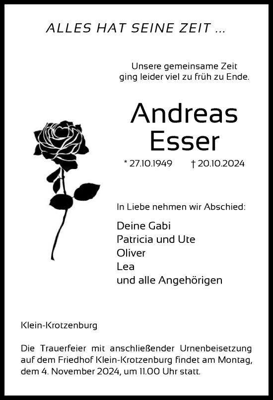 Todesanzeige von Andreas Esser von OF