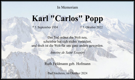 Todesanzeige von Karl Popp von OF
