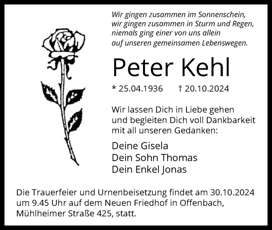 Todesanzeige von Peter Kehl von OF