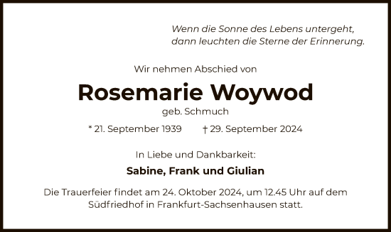 Todesanzeige von Rosemarie Woywod von OF