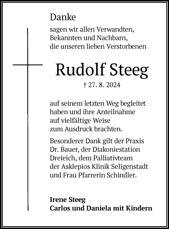 Todesanzeige von Rudolf Steeg von OF